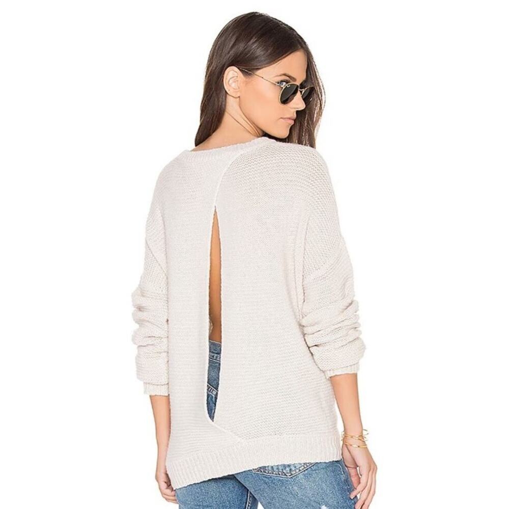 360 Cashmere Greer Open Back Sweater Cream Beige Knit Pullover Cross Back Small